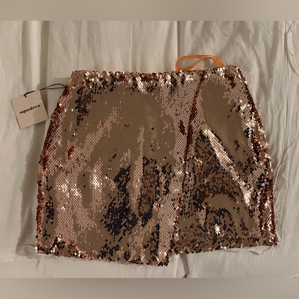 superdown Rose Gold Sequin Mini Skirt